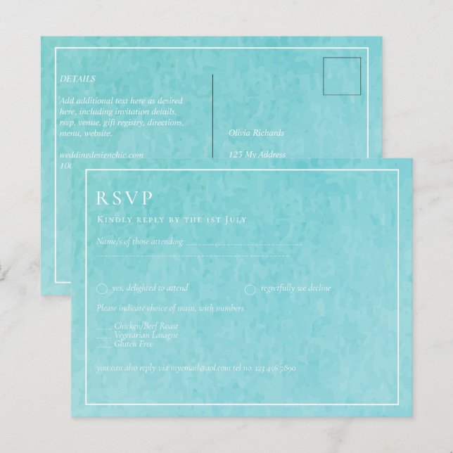 Postal Boda de playa BLIZZARD BLUE Watercolor de presupue (Anverso / Reverso)