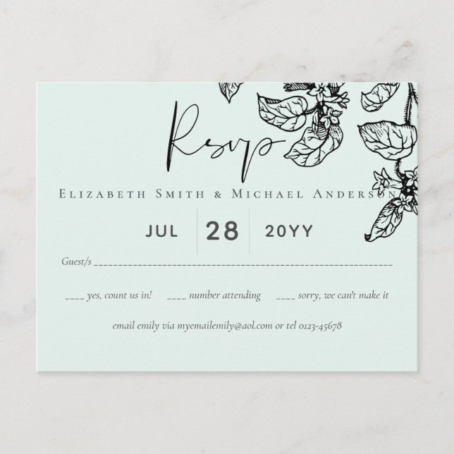 Postal Boda de presupuesto de hojas de jardín botánico (Anverso)