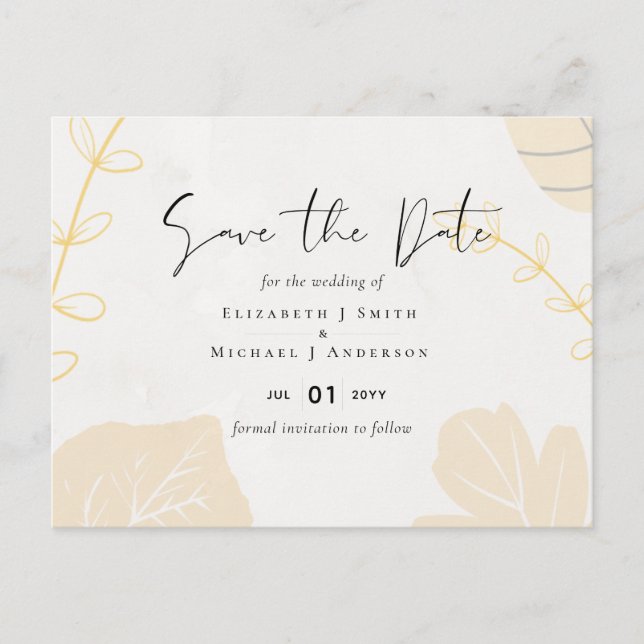 Postal Boda de presupuesto de LeahG Hojas de Oro Gris Fal (Anverso)