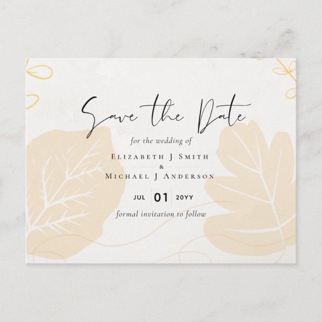 Postal Boda de presupuesto de LeahG Hojas de Oro Gris Fal (Anverso)