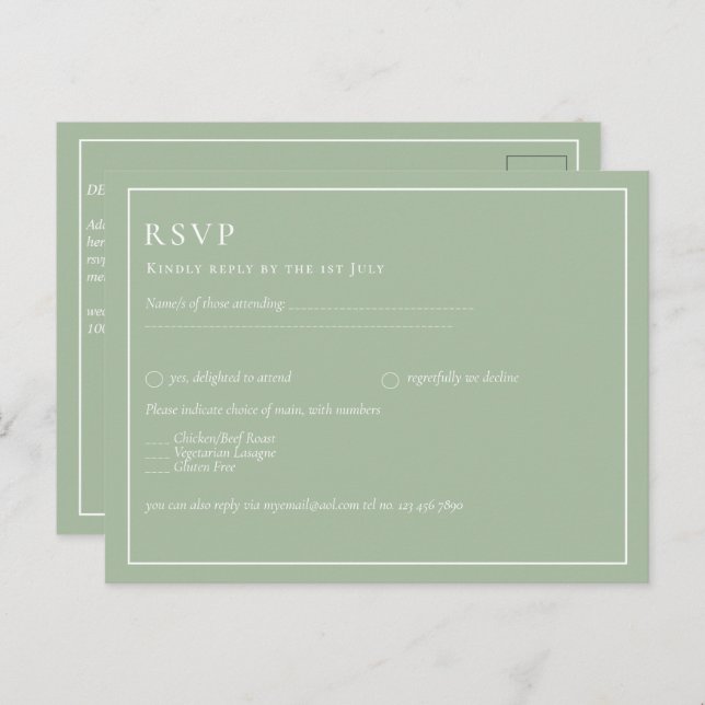 Postal BODA DE PRESUPUESTO Sage Apple Green Monocrome Tex (Anverso / Reverso)