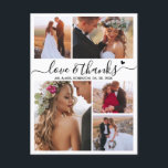 Postal Boda de Presupuestos Amor y Gracias Collage Gracia<br><div class="desc">Presupuesto Barato Minimalista Elegante "Amor y gracias" Corazón Script Negro y Blanco 5 Collage de fotos Boda Gracias Postcard. Moderna plantilla de tarjetas de agradecimiento boda con cinco (5) fotos en la parte delantera y una (1) foto en la parte posterior. Con el texto "Amor y agradecimiento" en una tipografía...</div>