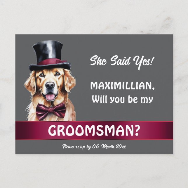 Postal Boda de propuesta de Groomsman golden retriever gr (Anverso)
