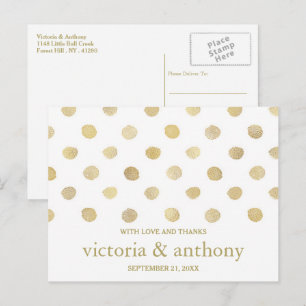 Postal Boda de puntos modernos de Polka Blanco y Oro Grac