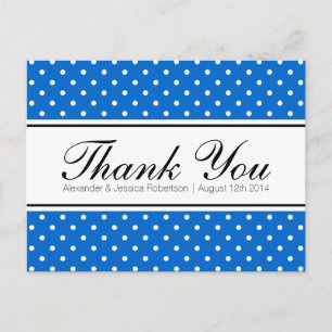 Postal Boda de puntos polka azul real gracias a las posta