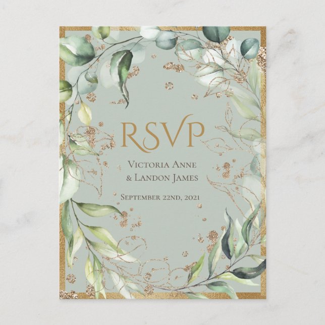 Postal Boda de Purpurina de oro de la vegetación rústica  (Anverso)