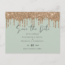 Postal BODA de Purpurina Sage Gold para Ahorro de Fechas