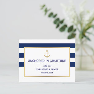 Postal Boda de rayas blancas y azules náuticos de agradec
