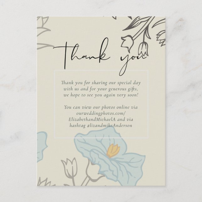 Postal Boda de resumen floral azul moderno (Anverso)