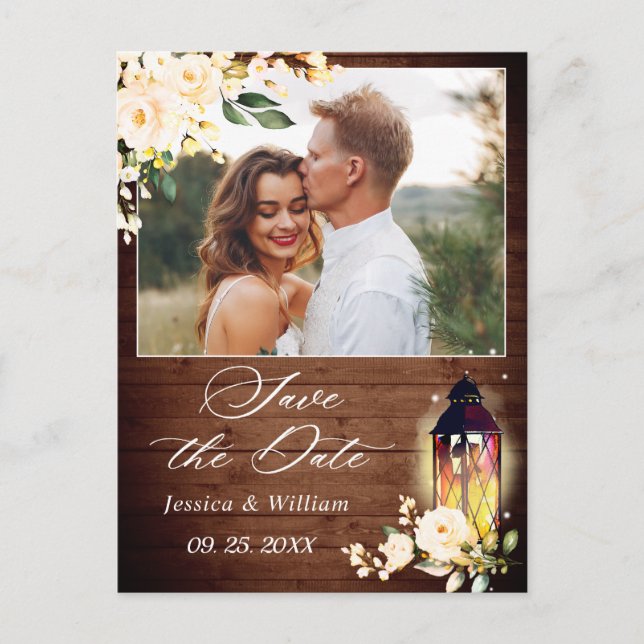 Postal Boda de Rosa de Rubor Rustic Wood Save the Date (Anverso)