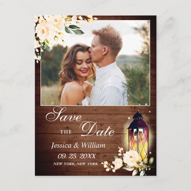 Postal Boda de Rosa de Rubor Rustic Wood Save the Date (Anverso)