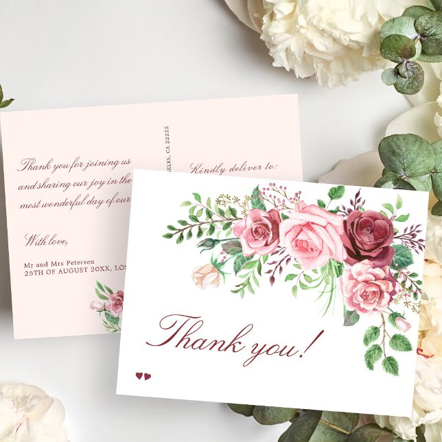 Postal Boda de rosas rosadas de Rubor en Borgoña Roja (Subido por el creador)