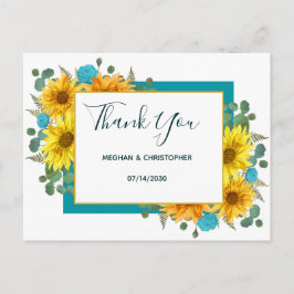 Postal Boda de Rosas Verde azulados de la Moda de girasol