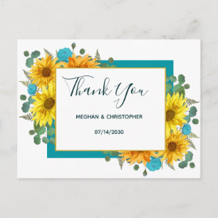 Postal Boda de Rosas Verde azulados de la Moda de girasol
