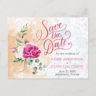 Postal Boda de salpicaduras de color rosado caliente Guar