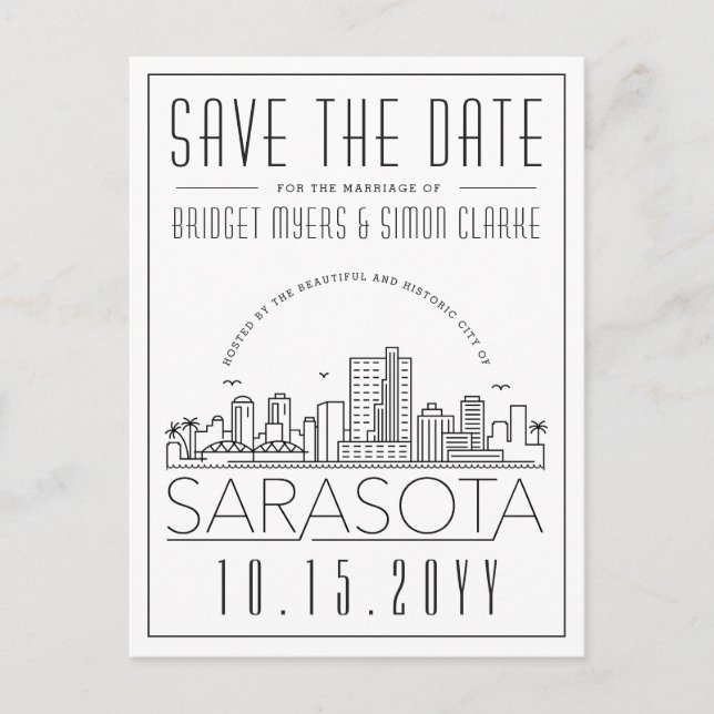 Postal Boda de Sarasota | Estilizado Skyline Guardar la f (Anverso)