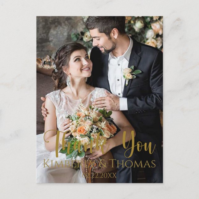 Postal Boda de script simple Gracias (Anverso)