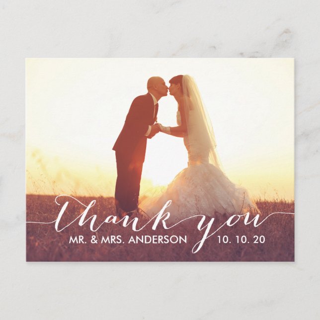 Postal Boda de script simple Gracias Postcard (Anverso)