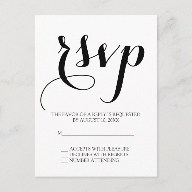 Postal Boda de script simple RSVP (Anverso)