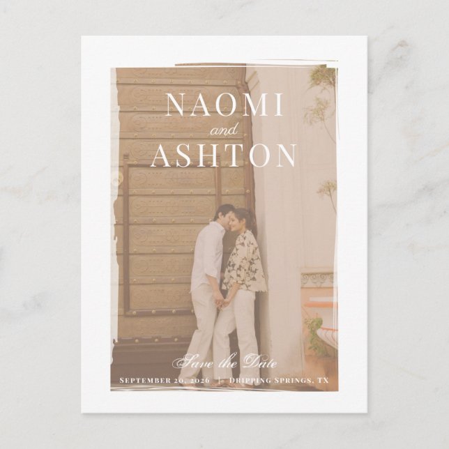 Postal Boda De Superposición Cepillada Guardar La Fecha (Anverso)