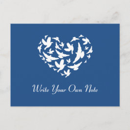 Postal Boda de tema azul corazón de pájaro Gracias Postca