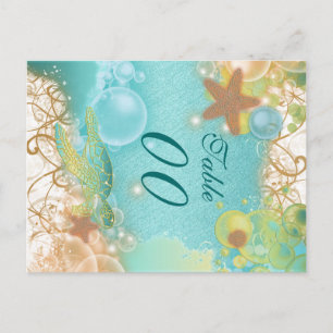 Postal Boda de temas de playa "número de tabla"