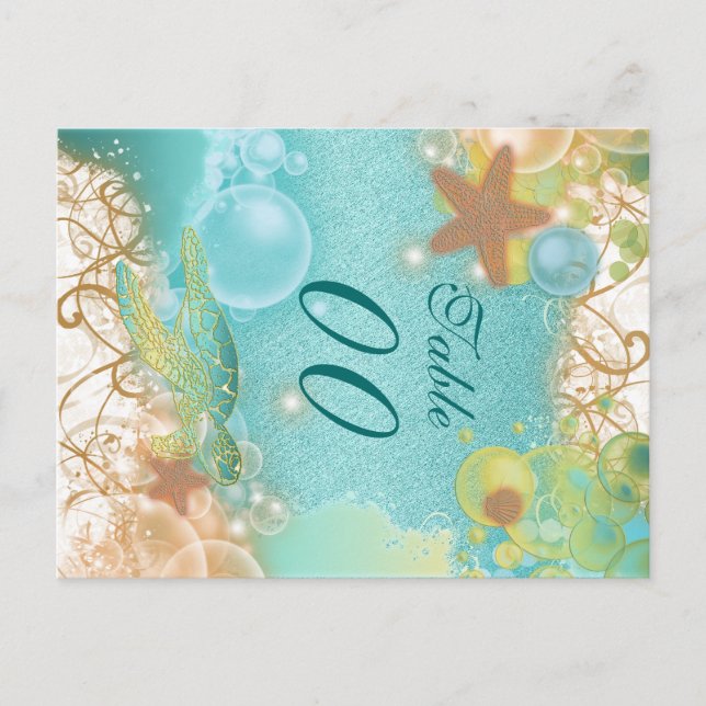 Postal Boda de temas de playa "número de tabla" (Anverso)