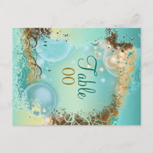 Postal Boda de temas de playa "número de tabla" aqua