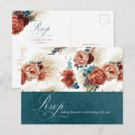 Postal Boda de Terracota Floral verde azulada RSVP
