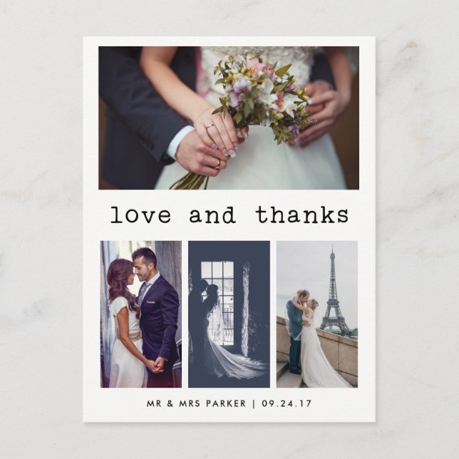 Postal Boda de texto de máquina de escribir simple gracia (Anverso)