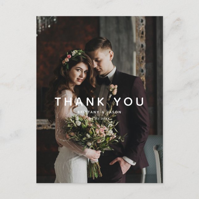 Postal Boda de texto simple superpuesto Gracias Foto (Anverso)