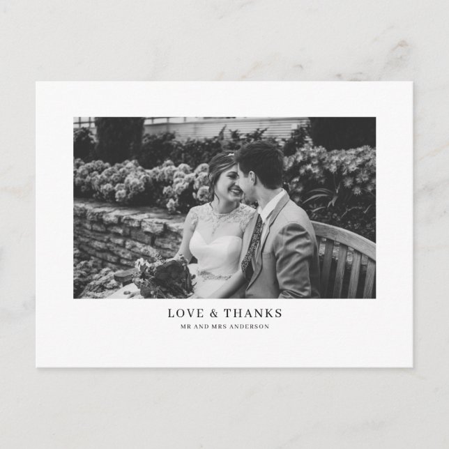 Postal Boda de tipografía clásica negra gracias (Anverso)