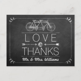 Postal Boda de tipografía de cartón de bicicleta tándem