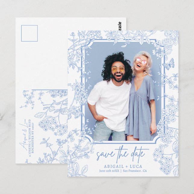 Postal Boda de toile de Chinoiserie Guardar foto fecha (Anverso / Reverso)