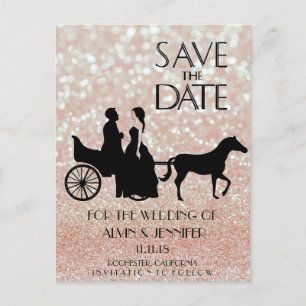 Postal Boda de vagón ruso Purpurina rosa rosa rosado