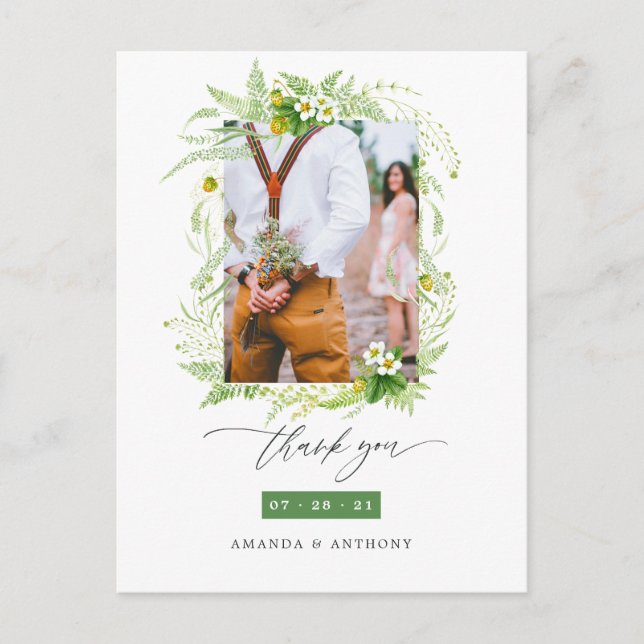 Postal Boda de Vegetación de Bosque Foto de Agradecimient (Anverso)