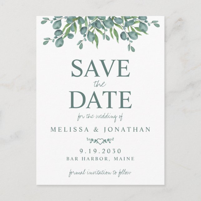 Postal Boda de vegetación del follaje Eucalyptus Ahorra L (Anverso)