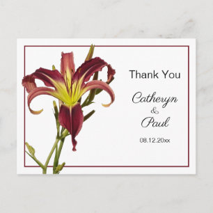 Postal Boda de verano borgoña y araña amarilla gracias