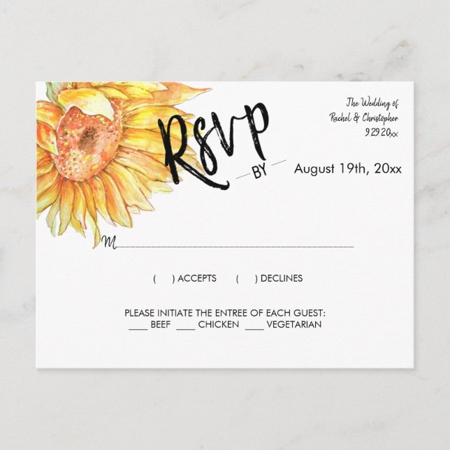 Postal Boda de verano elegante Respuesta de girasoles RSV (Anverso)