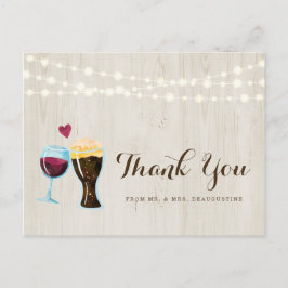 Postal Boda de vino y cerveza ruso personalizado gracias