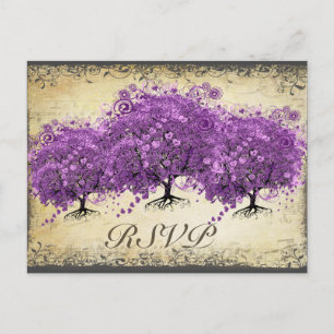 Postal Boda del árbol de hoja de corazón púrpura radiante