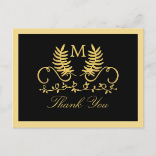 Postal Boda del Emblema Floral Dorado Gracias