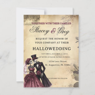 Postal Boda del esqueleto gótico rústico de Halloween