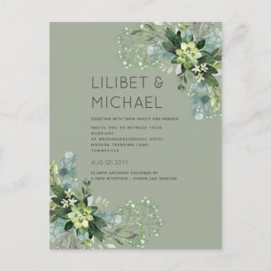 Postal BODA del follaje de eucalipto verde
