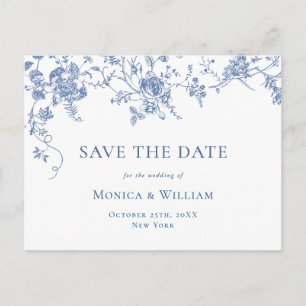 Postal Boda del jardín francés azul victoriano salva la f