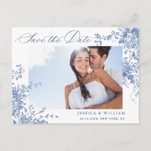 Postal Boda del jardín francés azul victoriano salva la f
