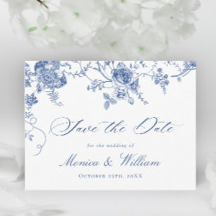 Postal Boda del jardín francés azul victoriano salva la f