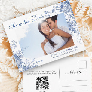Postal Boda del jardín francés azul victoriano salva la f