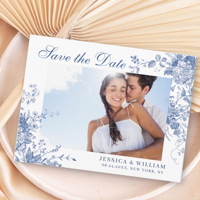 Postal Boda del jardín francés azul victoriano salva la f (Subido por el creador)