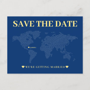 Postal Boda del mapa del mundo azul